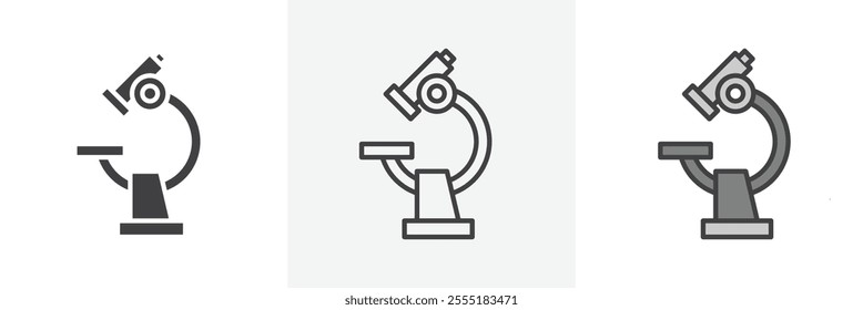 Microscope icon collection in black and colored style.