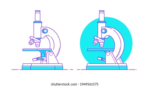 Microscope icon in flat style on isolated background. Microbiology, education technology concept. Vector linear illustration with outline for medical design, logo. Chemical laboratory research.