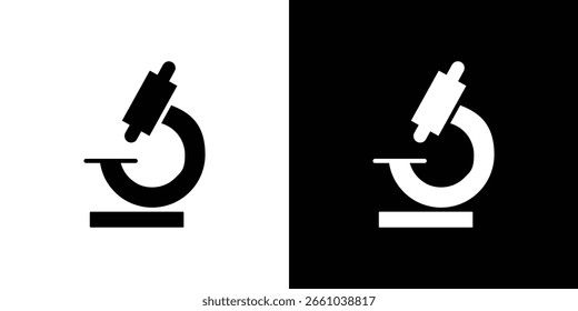 Ícone de microscópio em versão plana sobre fundo preto e branco