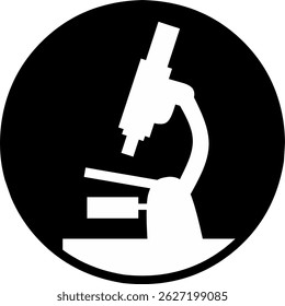 Microscope icon in the form of a silhouette on a black round background. suitable for symbolizing science
