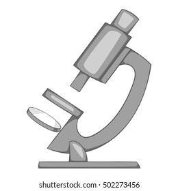 Microscope icon. Gray monochrome illustration of microscope vector icon for web