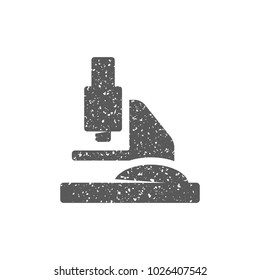 Microscope icon in grunge texture. Vintage style vector illustration.