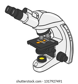 Microscope icon. Hand drawn color illustration of microscope vector icon for web design. Science elements. Isoleted on white background