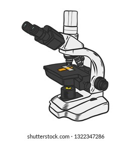 Microscope icon. Hand drawn color illustration of microscope vector icon for web design. Science elements. Isoleted on white background