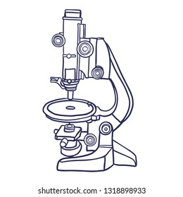 Microscope icon. Hand drawn contour line illustration of microscope vector icon for web design. Isoleted on white background