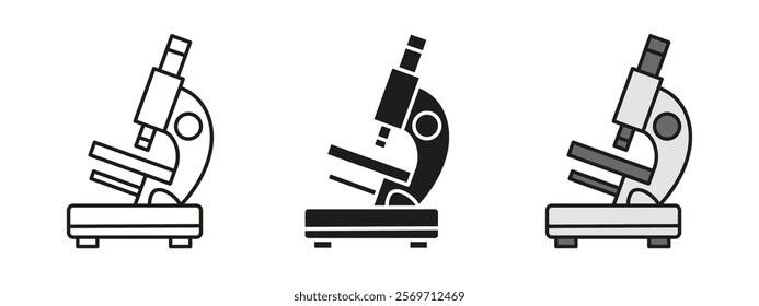 Microscope icon. Laboratory research symbol. Biology or microbiology sign. Chemistry experiment micro scope equipment vector illustration. Magnification lens scientific study pictogram. Virus research