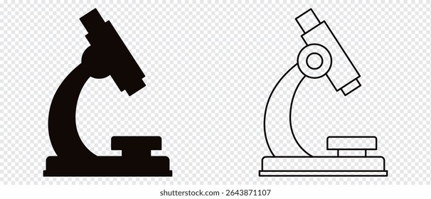 ícone do microscópio, arte de linha de microscópio perfeito para logotipos e ícones do microscópio. vetor de silhueta preta do microscópio, 