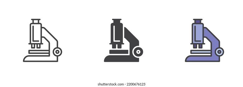 Microscope icon. Line, glyph and filled outline colorful version, outline and filled vector sign. Symbol, logo illustration. Different style icons set. Vector graphics