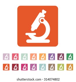 The microscope icon. Medicine and research, laboratory, science symbol. Flat Vector illustration. Button Set