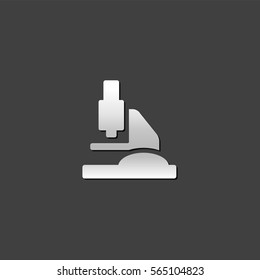 Microscope icon in metallic grey color style. Science equipment laboratory
