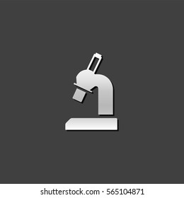 Microscope icon in metallic grey color style. Science equipment laboratory