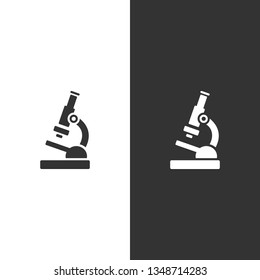 Microscope icon on a black and white background. Science and research