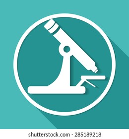 Microscope Icon on white circle with a long shadow