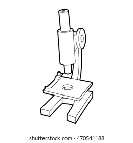 Microscope icon in outline style isolated on white background. Research symbol