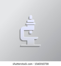 Microscope, icon paper style. Grey color vector background