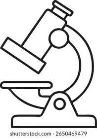 Ícone de microscópio, Equipamento de laboratório científico para estudantes, Ilustração de ferramenta de pesquisa limpa em estilo de linha preta