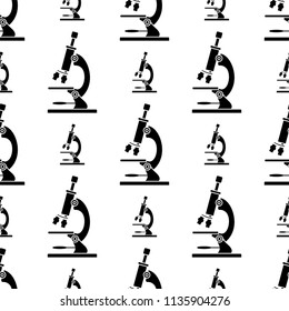 Microscope Icon Seamless Pattern, Laboratory Magnification Instrument Vector Art Illustration