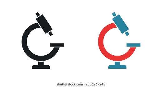 Microscope icon set in black and colored versions.