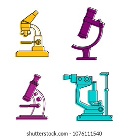 Microscope icon set. Color outline set of microscope vector icons for web design isolated on white background
