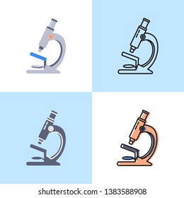 Microscope icon set in flat and line styles