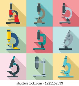 Microscope icon set. Flat set of microscope vector icons for web design
