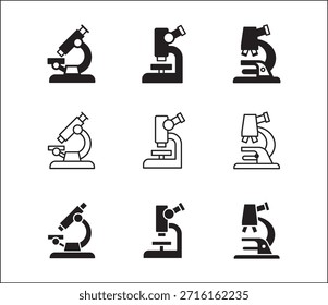 Microscope icon set. Laboratory and biology icon. Icon symbol for lab, chemistry, research, experiment, science, medical technology, scientist, biology test. Vector illustration