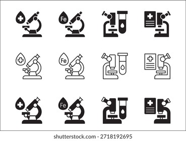 Microscope icon set. Laboratory and biology icon. Icon symbol for lab, chemistry, research, experiment, science, medical technology, scientist, biology test. Vector illustration