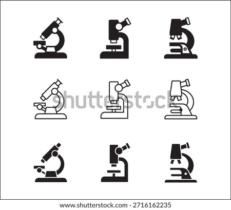 Microscope icon set. Laboratory and biology icon. Icon symbol for lab, chemistry, research, experiment, science, medical technology, scientist, biology test. Vector illustration