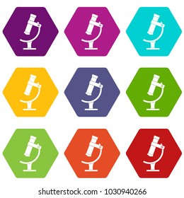 Microscope icon set many color hexahedron isolated on white vector illustration