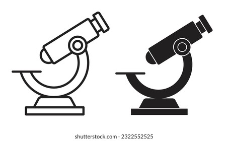 Microscope icon set. Simple medical laboratory research microscope vector symbol. Microbiology study instrument sign.