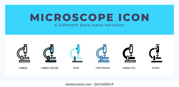 Conjunto de ícones do microscópio. ilustração vetorial.