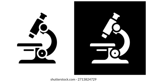 Icono del microscopio fijado en fondo blanco y negro