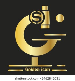 el icono del microscopio tiene la forma de la letra G con un signo de dólar.
Icono de Vector con gradación dorada