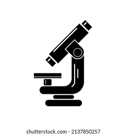 Mikroskop-Symbol einer einfachen geometrischen Form in einem flachen Stil. Laboratorium, Mikrokosmosforschung, Bakterien und Mikroben, Medizin. Silhouette des Mikroskops einzeln auf weißem Hintergrund. Vektorgrafik