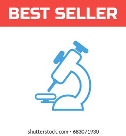 Microscope icon. Single high quality outline symbol for web design or mobile app. Thin line sign for design logo. The blue pictogram on white background. Vector illustration.