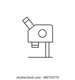 Microscope icon in thin outline style. Science equipment laboratory chemist biology bacteria virus magnification 