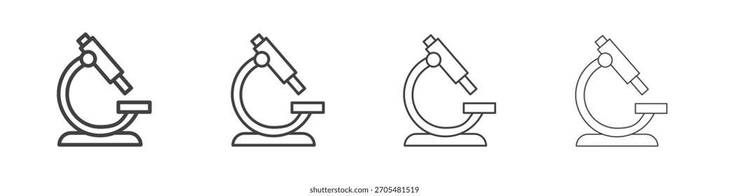 Ícone de microscópio coleção de vetor, modelo de logotipo de ilustração no estilo de traços editáveis de linha fina na moda.