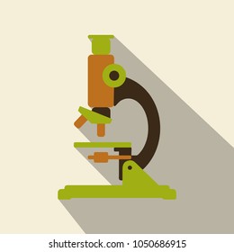 Microscope Icon Vector. Flat icon with long shadow