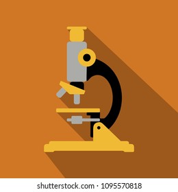 Microscope Icon Vector. Flat icon with long shadow