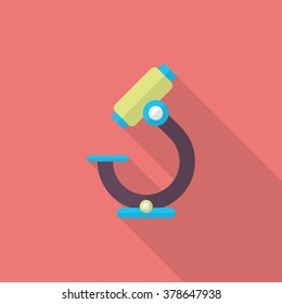 Microscope icon , Vector flat long shadow design. In education concept.