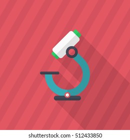 Microscope icon , Vector flat long shadow design. In education concept.