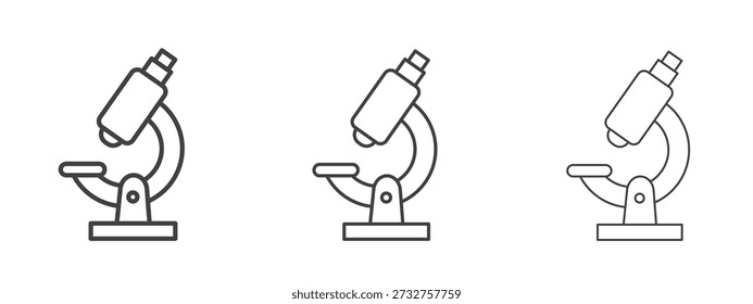 Ícone de microscópio vetor gráfico. Ícones de linhas finas pretas
