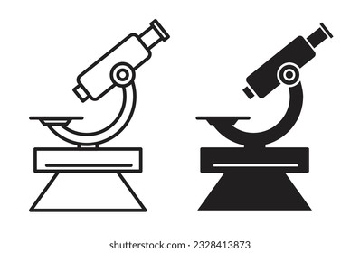 Microscope icon vector set. Simple lab research microscope instrument thin line icon set. Microbiology lab analysis black microscope symbol