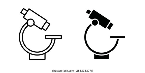 Ícones de microscópio em estilo com preenchimento e contorno em preto