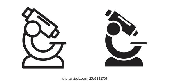 Microscope icons in black line and filled versions