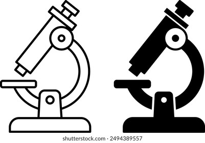 Iconos de microscopio. Iconos vectoriales en blanco y negro de equipos de laboratorio. Dispositivo de diagnóstico de virus. Salud y Medicina