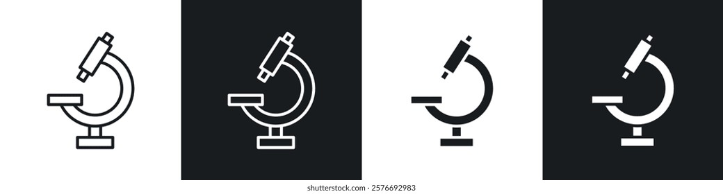 Microscope icons collection in black and white solid and line style