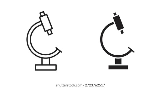 Ícones de microscópio em linhas finas, linhas finas, contorno e traçados