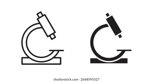 Microscope Icons in Line and Solid Styles, Isolated on White Background