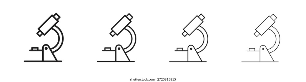 Microscope icons outline black vector design. Line with editable stroke.